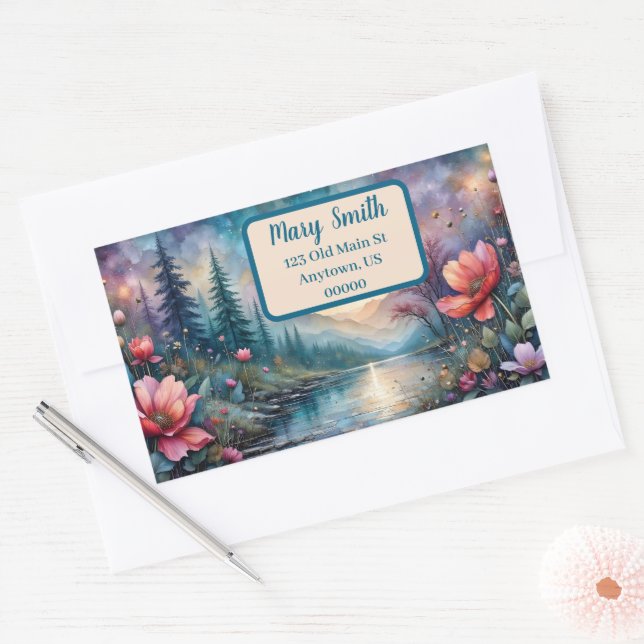 Flowers by the Waterside Address Rectangular Sticker (Envelope)