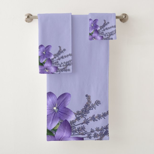 Flowers Campanula Lavender Light Purple Background Bath Towel Set (Insitu)