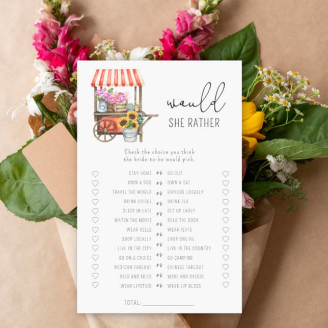 Flowers cart - Would she rather bridal shower game (Creator Uploaded)