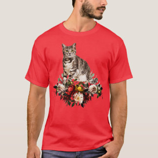 Flowers Cat Cute Cat Collage Illustration T-Shirt