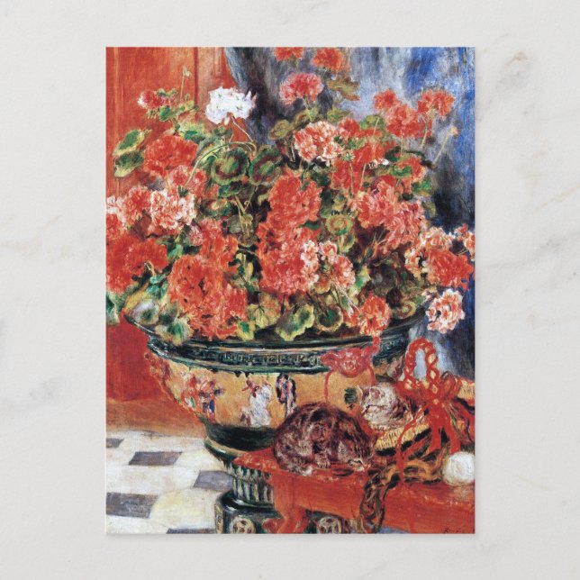 Flowers & Cats - Impressionist Art - Renoir Postcard (Front)