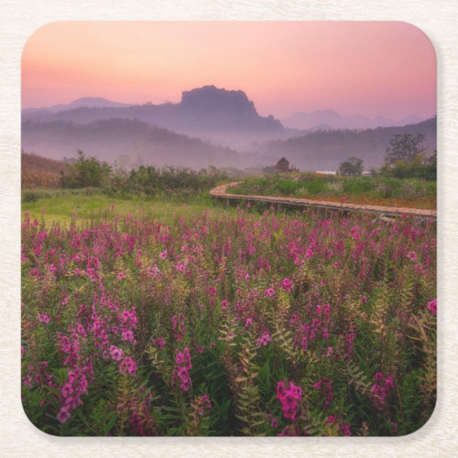 Flowers | Chiang Dao, Chiang Mai, Thailand Square Paper Coaster (Front)