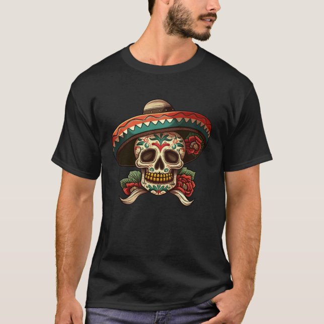 Flowers Cinco De mayo Mexican Sugar Skull Dia de L T-Shirt (Front)