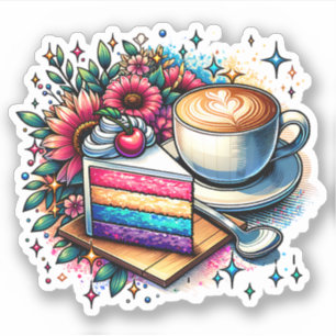 Flowers, Coffee and Rainbow Cake  