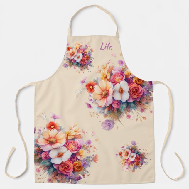 flowers, colorful, beige, bouquet, name or monogra apron (Front)