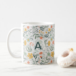 Flowers Coral Mustard Monogram Vivid Coffee Mug