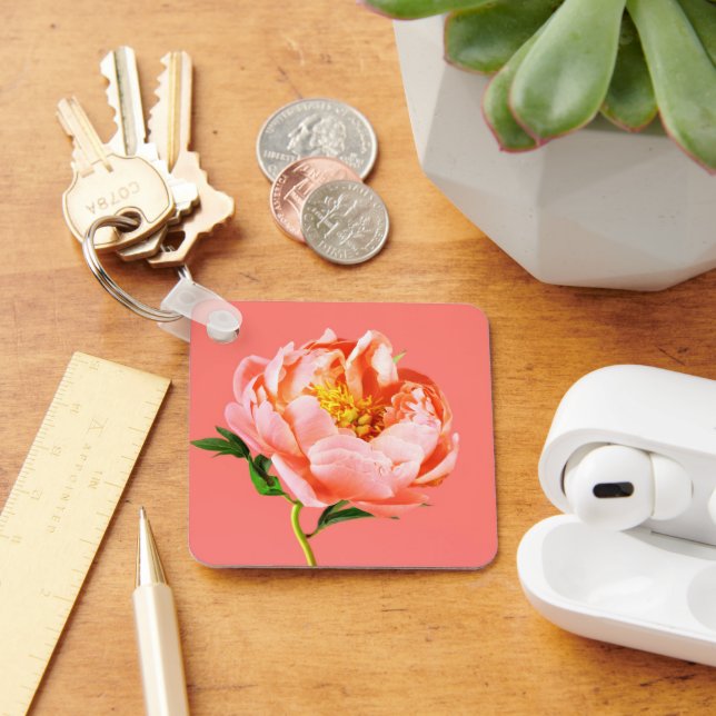 Flowers | Coral Peony Blossom Key Ring (Desk)