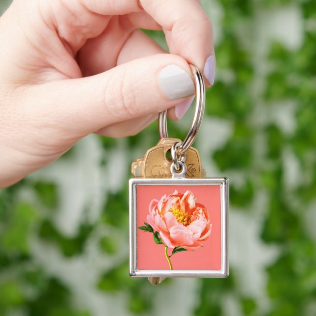 Flowers | Coral Peony Blossom Key Ring (Hand)