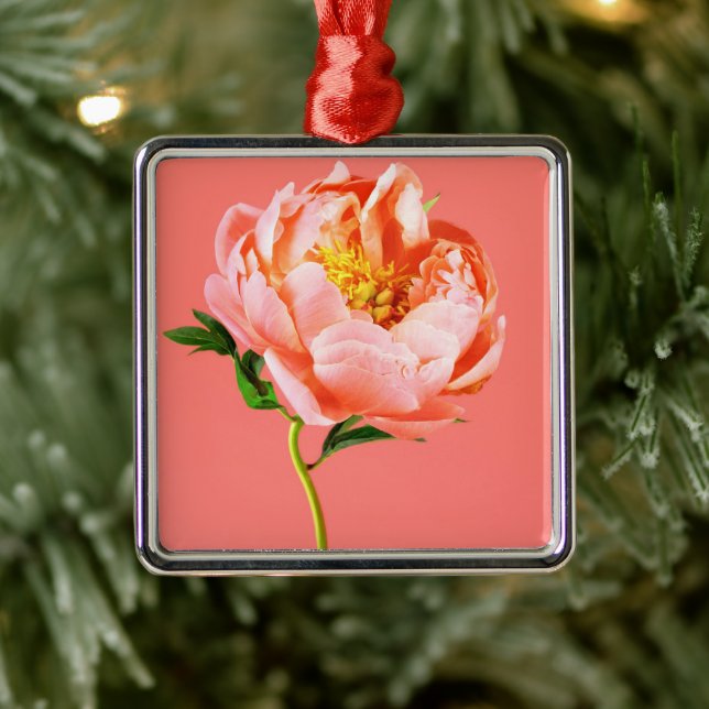 Flowers | Coral Peony Blossom Metal Tree Decoration (Tree)