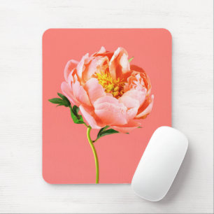 Flowers   Coral Peony Blossom Mouse Mat