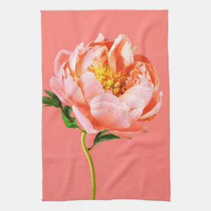 Flowers   Coral Peony Blossom Tea Towel