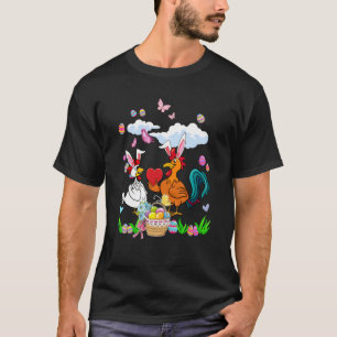 Flowers Couple Bunny Chickens Easter Day Hearts Fa T-Shirt