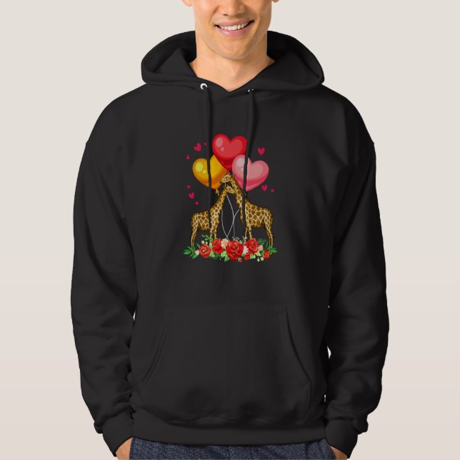 Flowers Couple Giraffes Valentine's Day Hearts Fam Hoodie (Front)