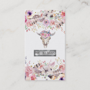 Flowers & Cow Skull Rustic Country Glam Boho Chic Business Card
