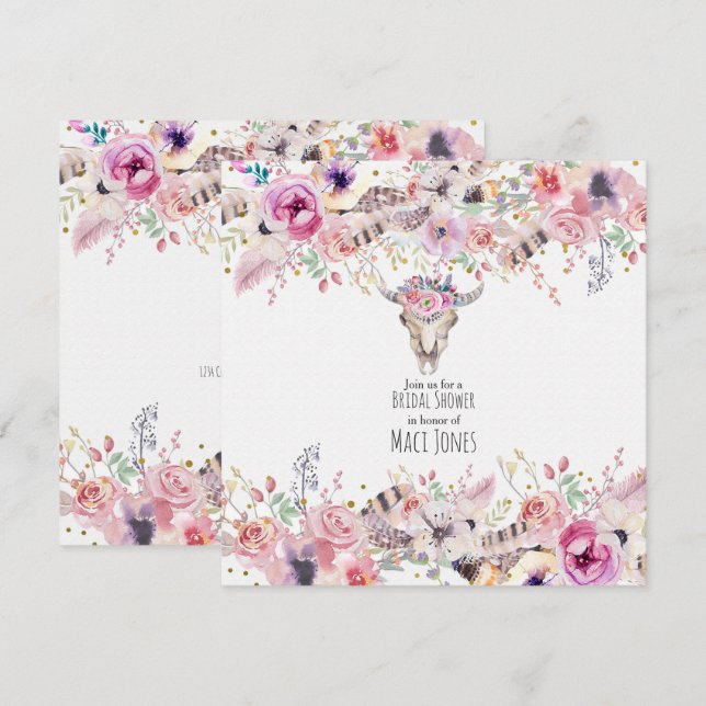 Flowers & Cow Skull Rustic Country Glam Invitation (Front/Back)