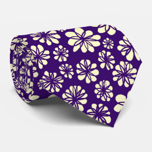 Flowers - Cream on Deep Purple Tie