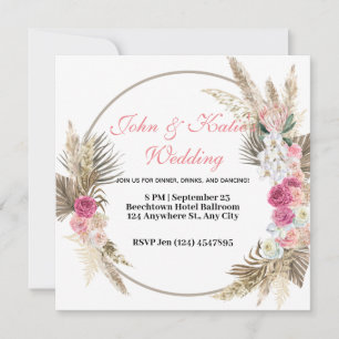 Flowers Crest   Rustic Kraft Circle Floral Wedding Invitation