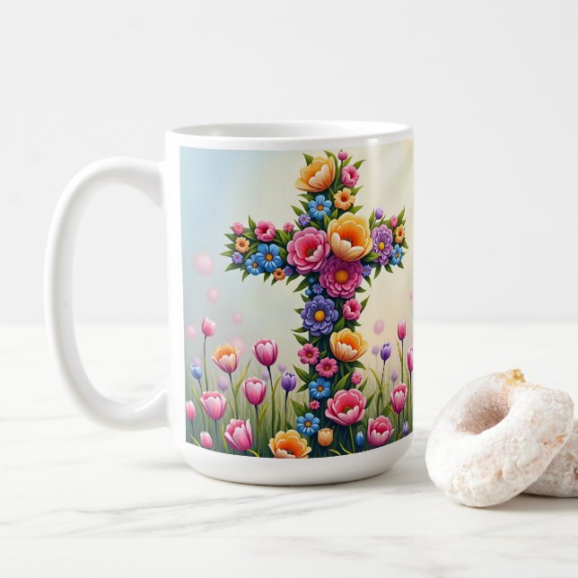 Flowers Cross Coffee Mug (With Donut)