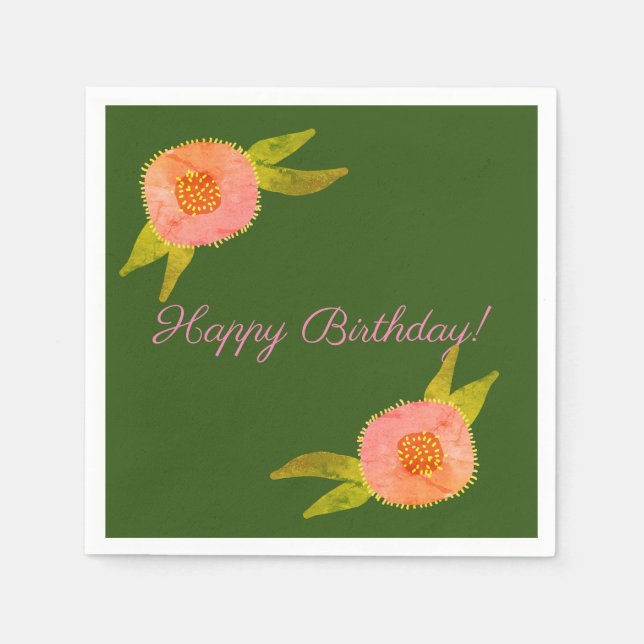 Flowers Custom Personalised Birthday  Napkin (Front)