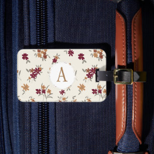 Flowers Dainty Gold Maroon Luggage Tag
