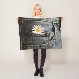Flowers   Daisy in Jeans Pocket Fleece Blanket