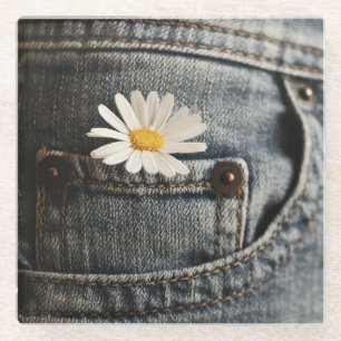 Flowers Daisy in Jeans Pocket Glass Coaster