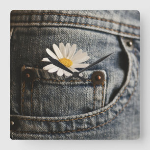 Flowers   Daisy in Jeans Pocket Square Wall Clock
