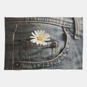 Flowers   Daisy in Jeans Pocket Tea Towel