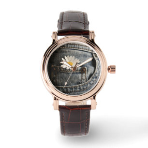 Flowers   Daisy in Jeans Pocket Watch