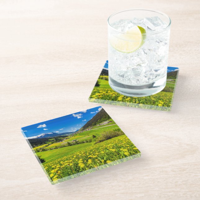 Flowers | Dandelion Canton of Grisons, Switzerland Glass Coaster (Angled)