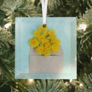 Flowers   Dandelions in Envelope Glass Tree Decoration
