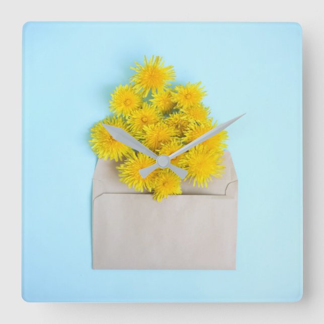 Flowers | Dandelions in Envelope Square Wall Clock (Front)