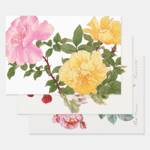Flowers  Decoupage Trio Set  Illustrations Wrapping Paper Sheet