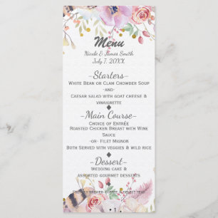 Flowers & Deer Antlers Rustic Country Wedding Menu