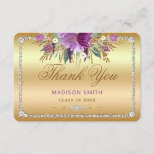 Flowers Diamonds Graduation Thank You Gold Announcement