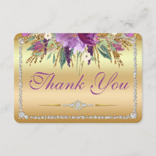 Flowers Diamonds Wedding Thank You Gold