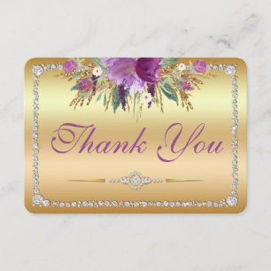 Flowers Diamonds Wedding Thank You Gold