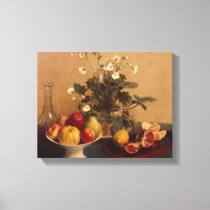 Flowers, dish with fruit and carafe, 1865 canvas print