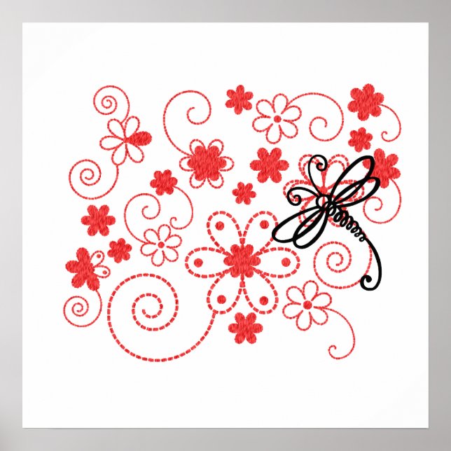 Flowers Dragonfly Art Poster (Front)