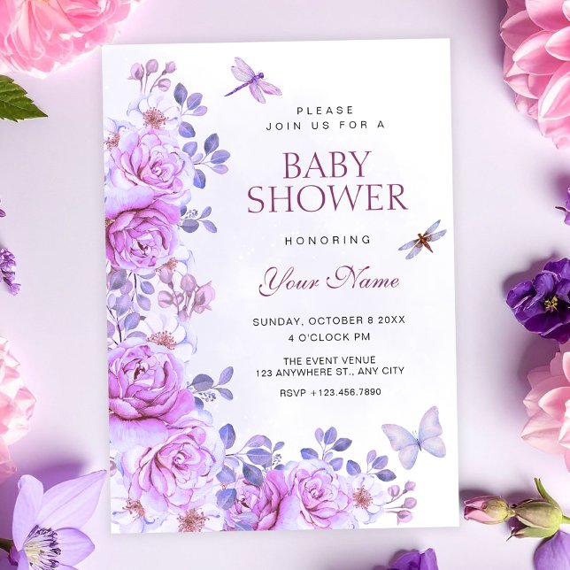 Flowers dragonfly baby shower invitation (Creator Uploaded)