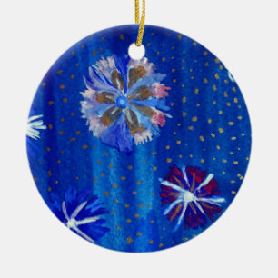 Flowers Drawing Blue  Circle Ornament
