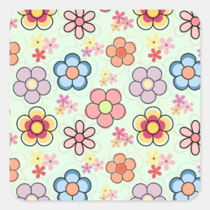 flowers drawings in delicate colours square sticker