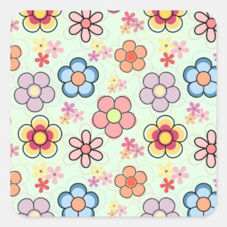 flowers drawings in delicate colours square sticker