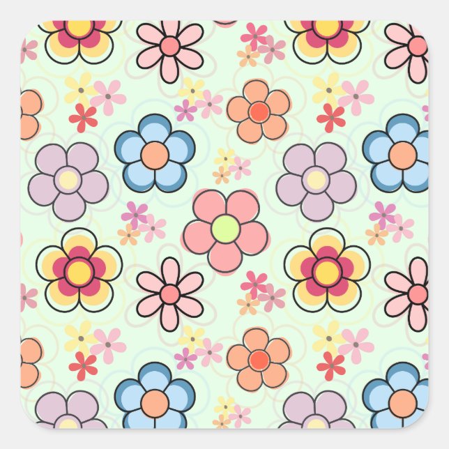 flowers drawings in delicate colours square sticker (Front)