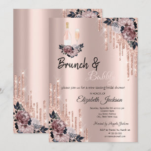 Flowers,  Drips Brunch & Bubbly Bridal Shower  Invitation