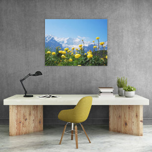 Flowers   Eiger Monch Swiss Alps Canvas Print