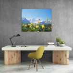 Flowers | Eiger Monch Swiss Alps Canvas Print<br><div class="desc">This amazing Getty Images photo features the landscape of meadow with yellow flowers in the Swiss Alps in front of famous mountains Eiger Monch Jungfrau near Grindelwald and Interlaken.</div>
