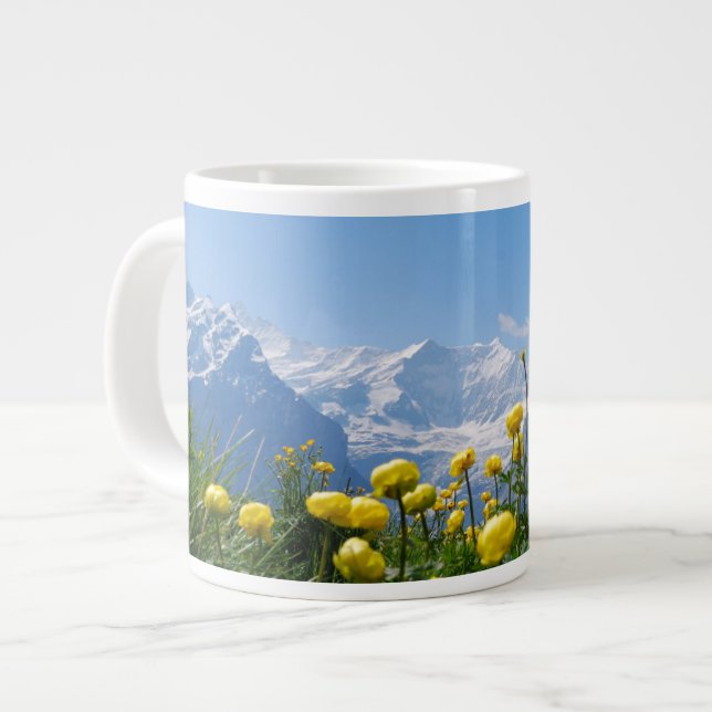 Flowers | Eiger Monch Swiss Alps Large Coffee Mug (Front Left)