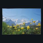 Flowers | Eiger Monch Swiss Alps Tea Towel<br><div class="desc">This amazing Getty Images photo features the landscape of meadow with yellow flowers in the Swiss Alps in front of famous mountains Eiger Monch Jungfrau near Grindelwald and Interlaken.</div>
