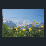 Flowers | Eiger Monch Swiss Alps Tea Towel<br><div class="desc">This amazing Getty Images photo features the landscape of meadow with yellow flowers in the Swiss Alps in front of famous mountains Eiger Monch Jungfrau near Grindelwald and Interlaken.</div>